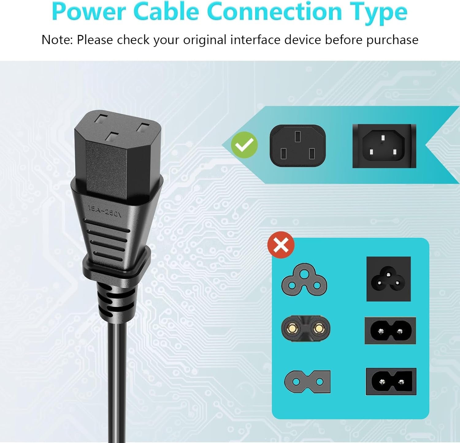 18 AWG Power Cable NEMA 5-15P to IEC320C13 for Computer Monitor TV Replacement 3 Prong Power Cord (10FT)