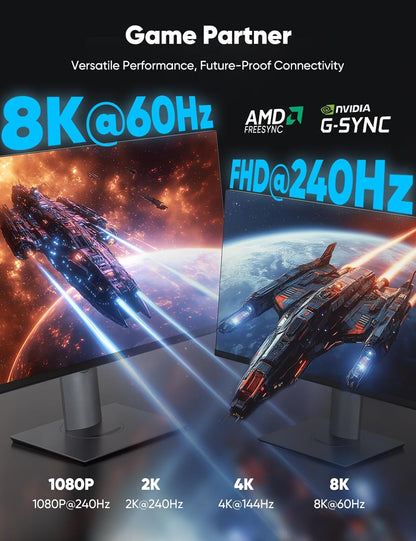 8K Displayport Cable 1.4, VESA Certified 6.6FT DP Cord (8K@60Hz, 4K@144Hz, 2K@240Hz), 32.4Gbps Display Port Cable for Gaming Monitor, Graphic, PC, HDR/HDCP 2.2/Freesync/G-Sync, Braided, Grey